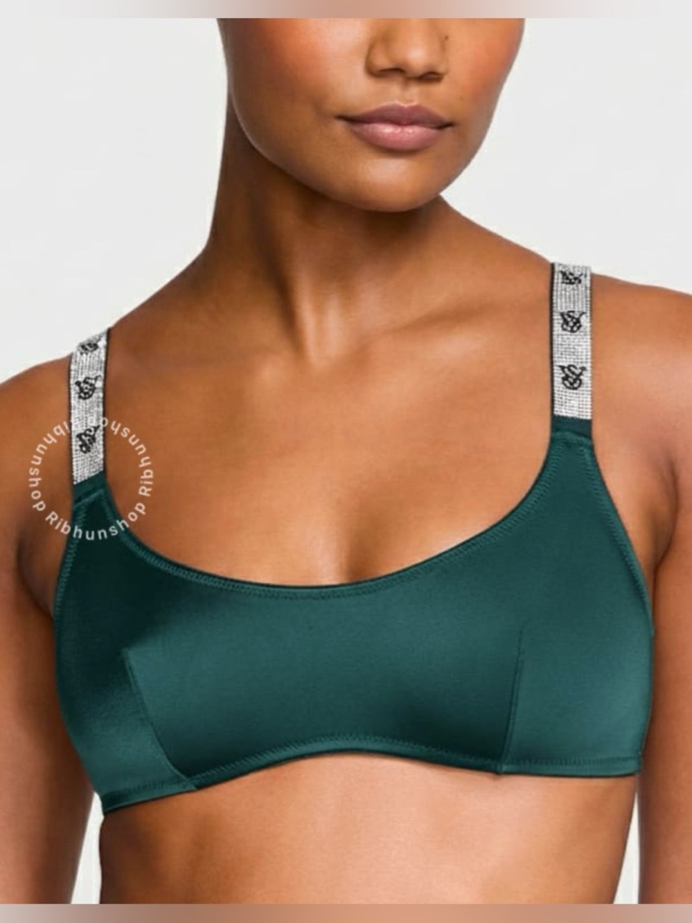 NWT Victoria's Secret Green Bralette with Logo Elastic Straps Large